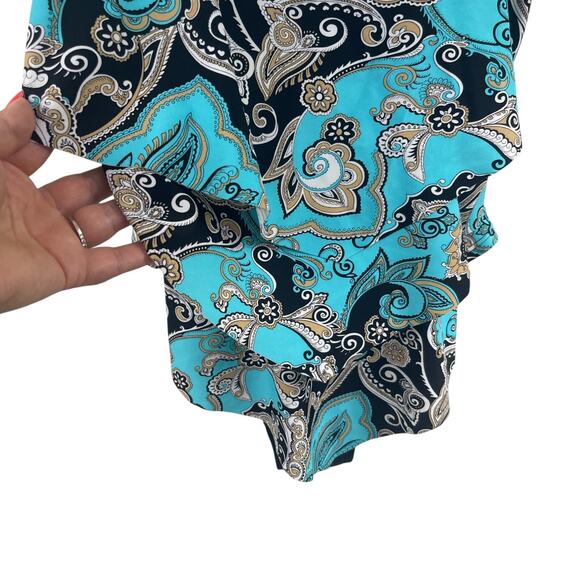 Ceeb One Piece Paisley Ruffled Modest Bathing Suit Sz 12 Slimming Built in Bra - Picture 2 of 9